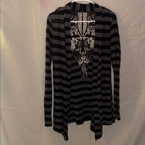 Striped Black and Gray Women's Cardigan